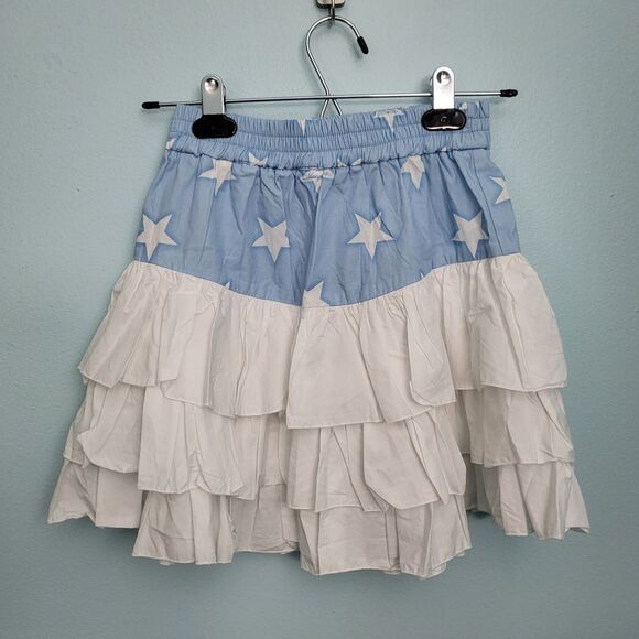 MONNALISA Skirt Girls 12 Blue White Star Print Cotton Made In Italy Ruffled - Picture 1 of 5